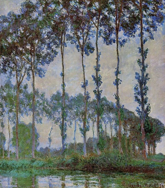 POPLARS ON THE BANKS OF THE RIVER EPTE, OVERCAST WEATHER