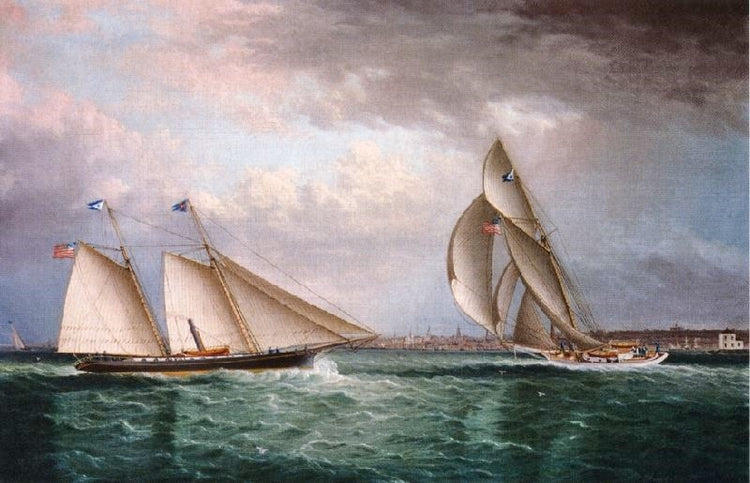 The Schooner ’Triton’ And The Sloop ’Christine’ Racing In Newport Harbor by James E. Buttersworth