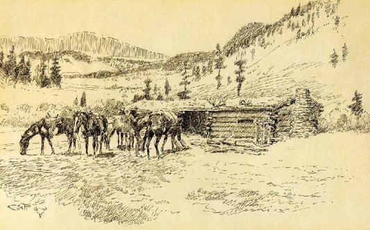 Where I Learned The Diamond Hitch, The Old Hoover Ranch On The South Fork Of The Judith by Charles Marion Russell