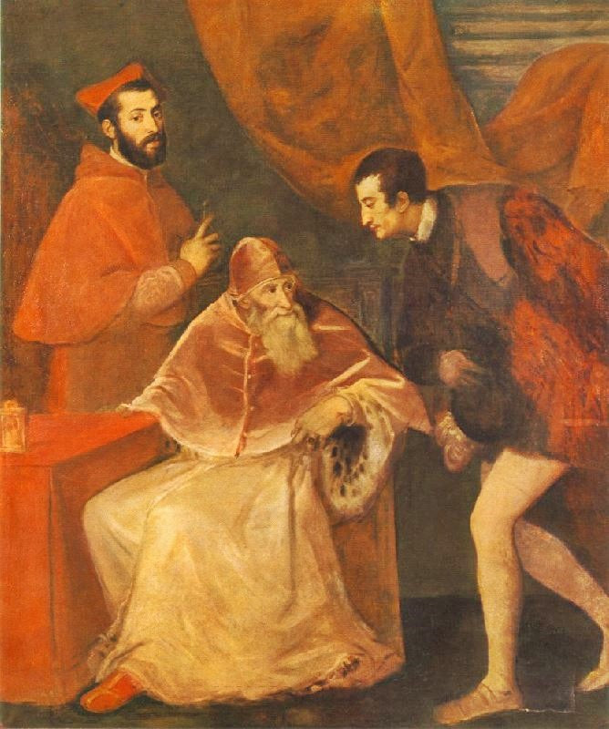Pope Paul Iii And His Cousins Alessandro And Ottavio Farnese by Titian