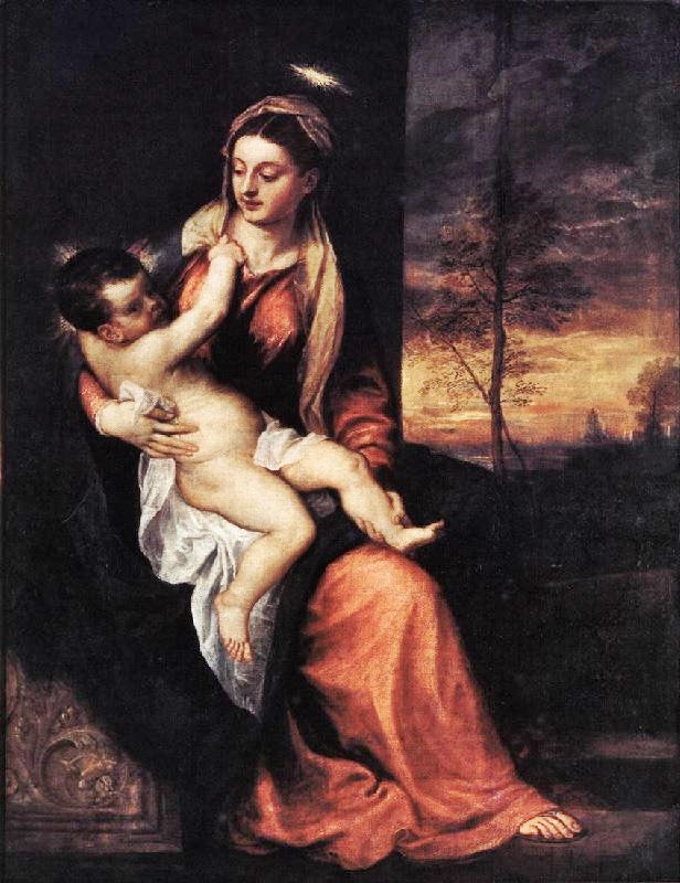 MADONNA AND CHILD IN AN EVENING LANDSCAPE