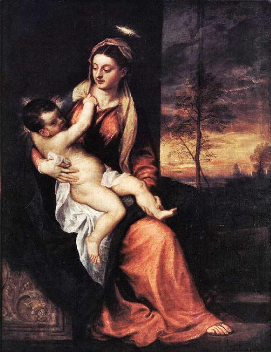 Madonna And Child In An Evening Landscape by Titian