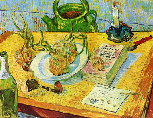 Still Life: Drawing Board, Pipe, Onions And Sealing Wax by Vincent van Gogh