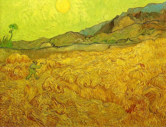 WHEAT FIELDS WITH REAPER AT SUNRISE