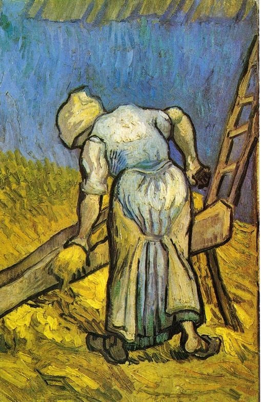 Peasant Woman Cutting Straw, After Millet by Vincent van Gogh