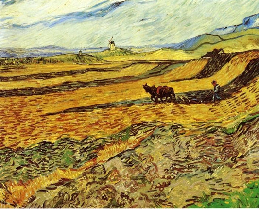 Field And Ploughman And Mill by Vincent van Gogh