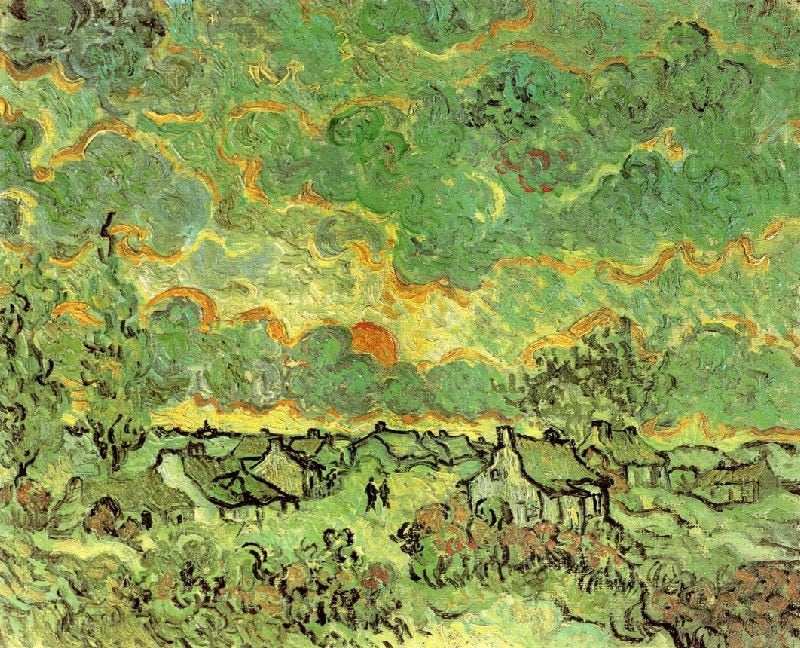 Cottages And Cypresses: Reminiscence Of The North by Vincent van Gogh