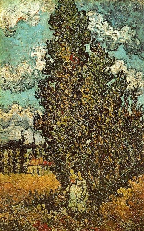 Cypresses And Two Women by Vincent van Gogh