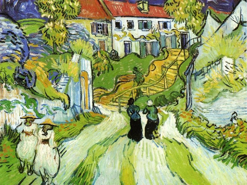 Village Street And Steps In Auvers With Figures by Vincent van Gogh