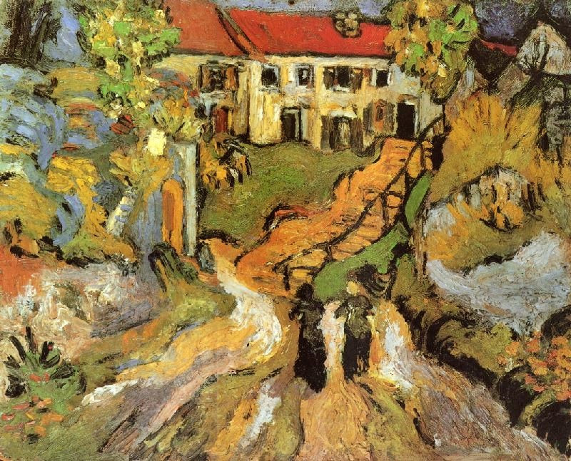 Village Street And Steps In Auvers With Two Figures by Vincent van Gogh