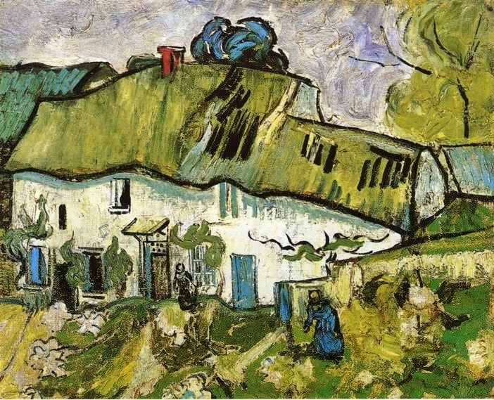 Farmhouse With Two Figures by Vincent van Gogh