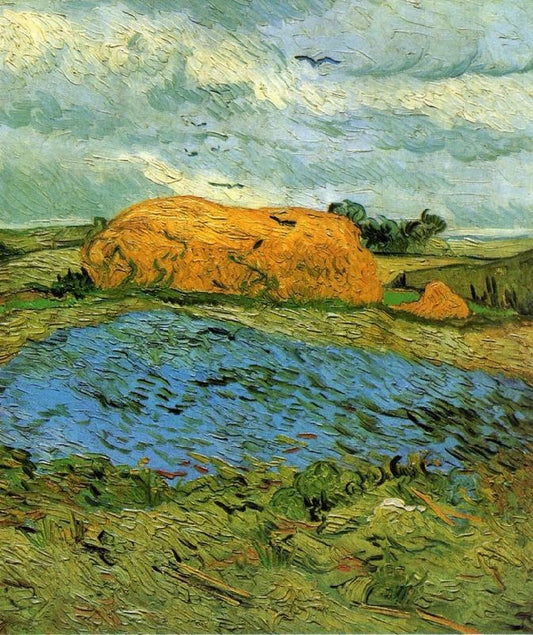 Haystacks Under A Rainy Sky by Vincent van Gogh