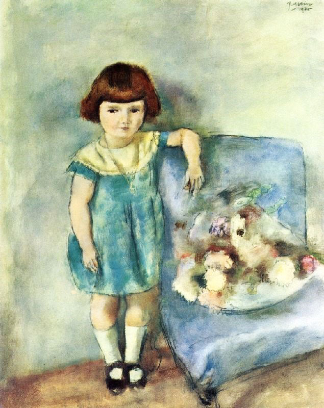Little Girl Beside A Bunch Of Flowers by Jules Pascin