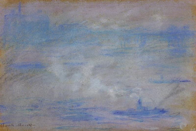 Boats On The Thames, Fog Effect by Claude Oscar Monet