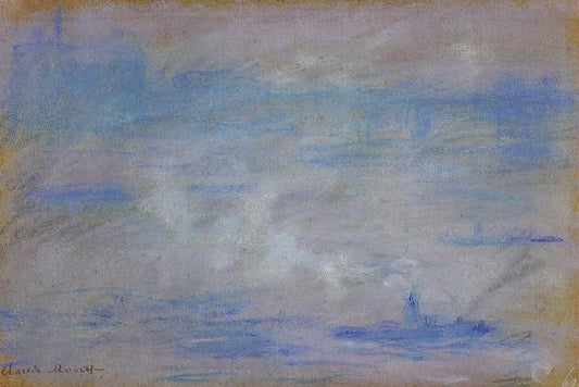 Boats On The Thames, Fog Effect by Claude Oscar Monet