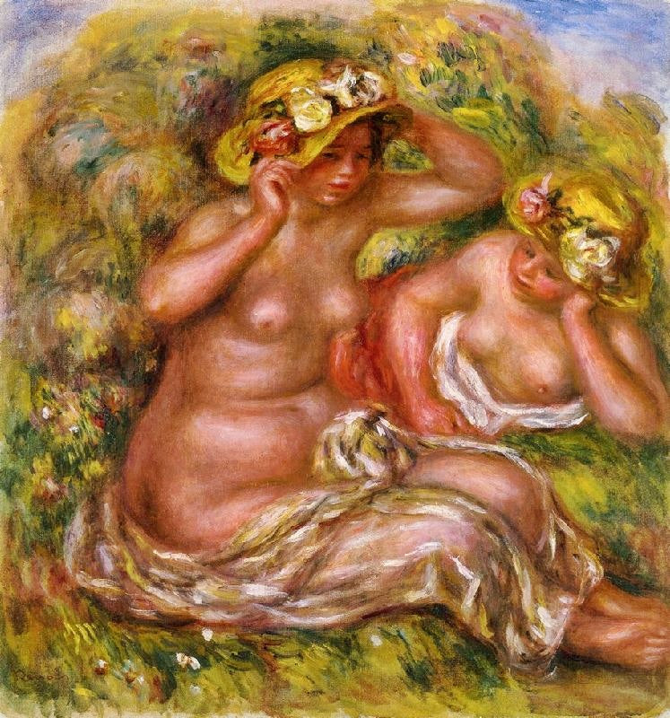 Two Women With Flowered Hat by Pierre Auguste Renoir