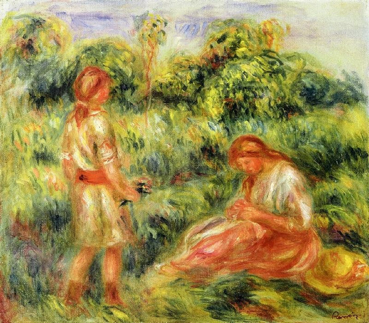 Two Young Women In A Landscape by Pierre Auguste Renoir