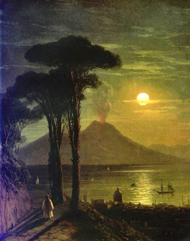 THE BAY OF NAPLES ON A MOONLIT NIGHT AND VESUVIUS