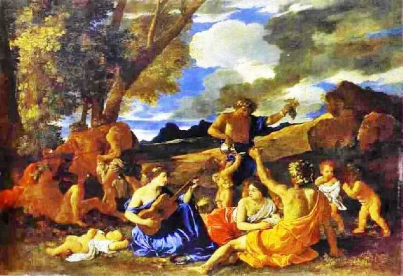 Andrians Or The Great Bacchanal With Woman Playing A Lute by Nicolas Poussin