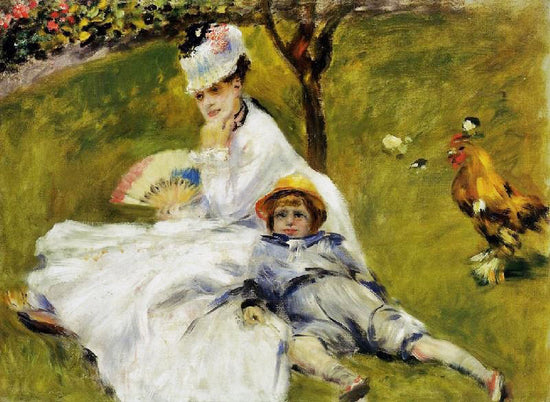 Camille Monet And Her Son Jean In The Garden At Argenteuil by Pierre Auguste Renoir