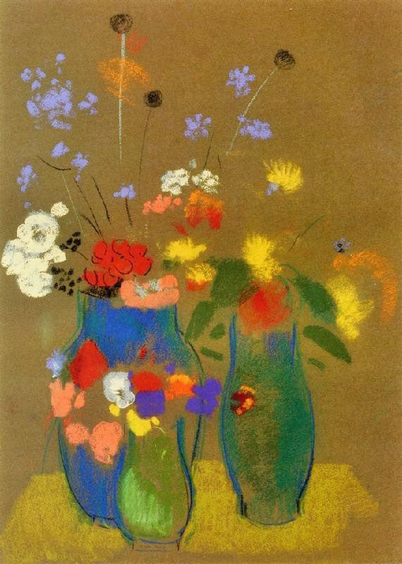 Three Vases Of Flowers by Odilon Redon