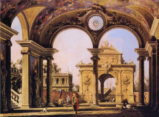 Capriccio Of A Renaissance Triumphal Arch Seen From The Portico Of A Palace by Canaletto