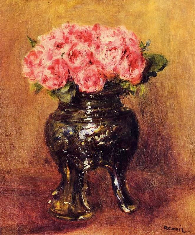 Roses In A China Vase by Pierre Auguste Renoir
