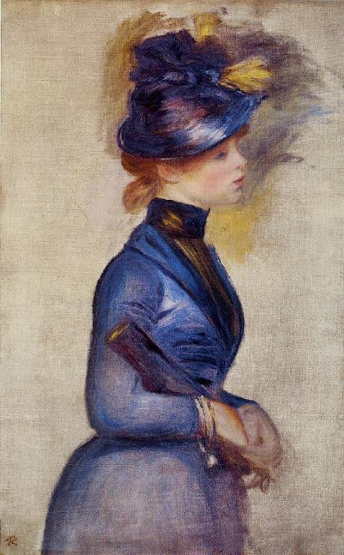 YOUNG WOMAN IN BRIGHT BLUE AT THE CONSERVATORY