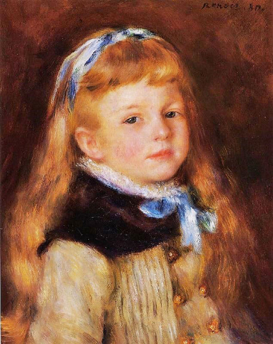 Mademoiselle Grimprel In A Blue Ribbon by Pierre Auguste Renoir