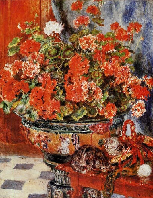 Geraniums And Cats by Pierre Auguste Renoir