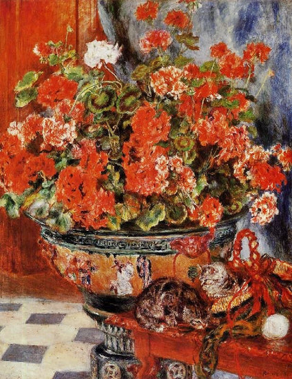 Geraniums And Cats by Pierre Auguste Renoir