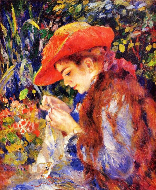Mademoiselle Marie-Therese Durand-Ruel Sewing by Pierre Auguste Renoir