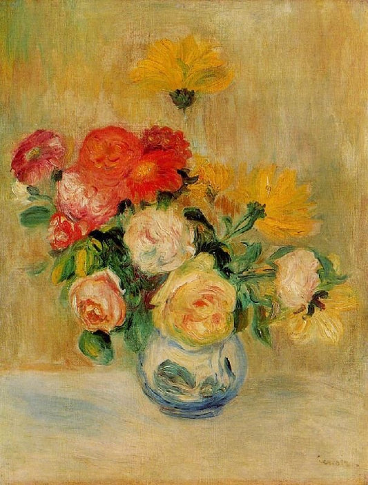 Vase Of Roses And Dahlias by Pierre Auguste Renoir