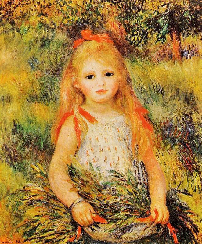 Little Girl With A Spray Of Flowers by Pierre Auguste Renoir