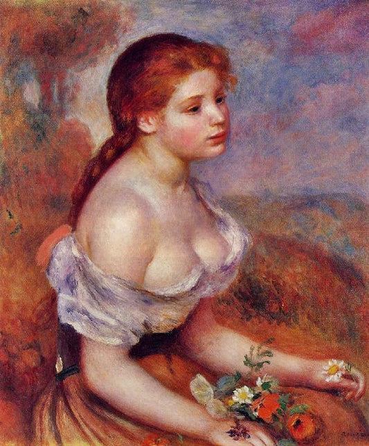 Young Girl With Daisies by Pierre Auguste Renoir