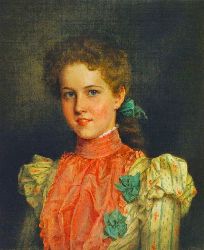 YOUNG WOMAN IN PINK AND GREEN