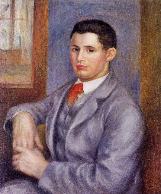 Young Man In A Red Tie, Portrait Of Eugene Renoir by Pierre Auguste Renoir