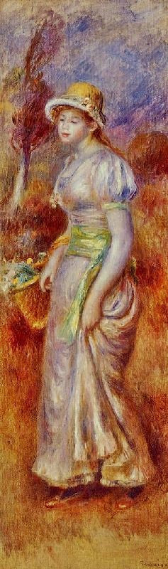 Woman With A Basket Of Flowers by Pierre Auguste Renoir