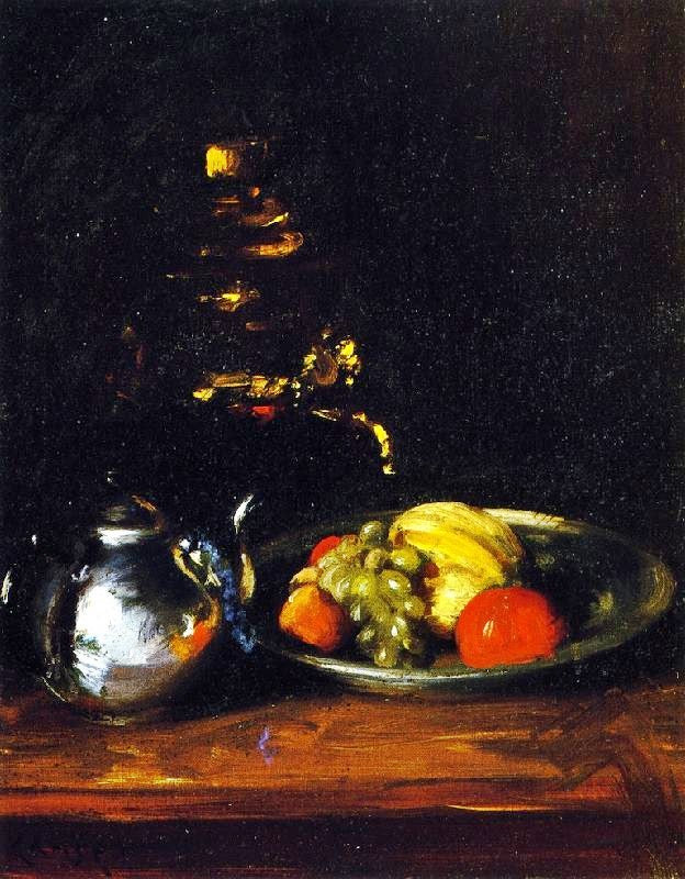 Still Life With Teapot And Dish Of Fruit by William Merritt Chase