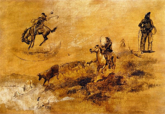 Bronco Busting/Driving In by Charles Marion Russell