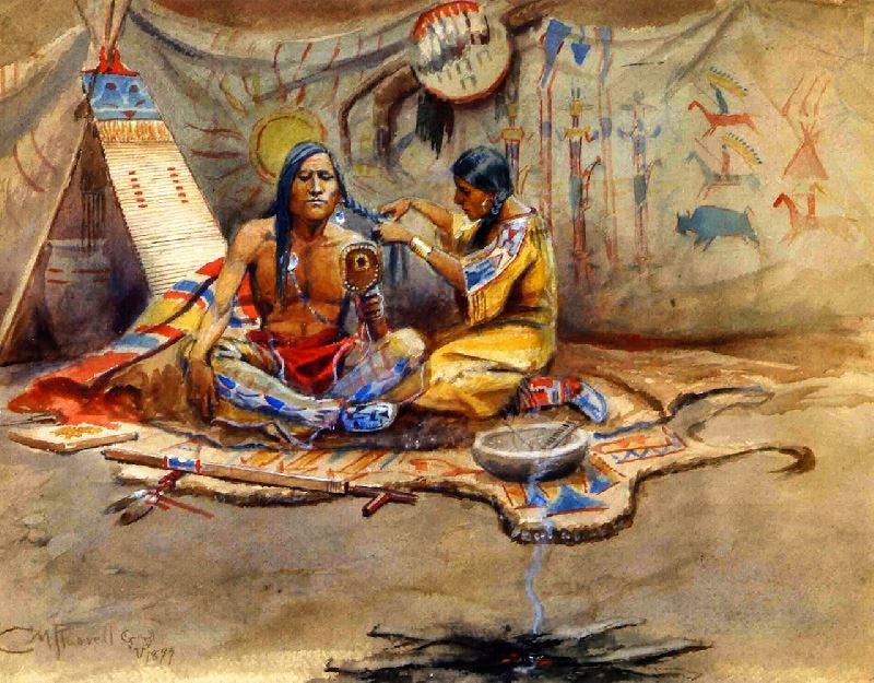 Indian Beauty Parlor by Charles Marion Russell