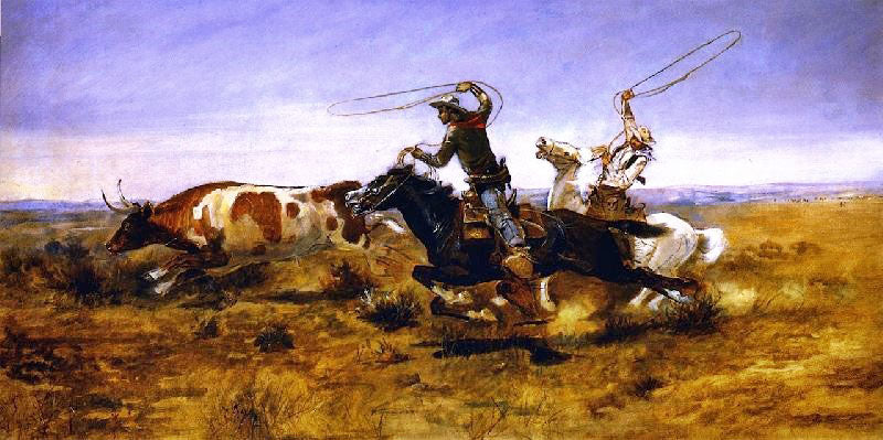 OH COWBOYS ROPING A STEER
