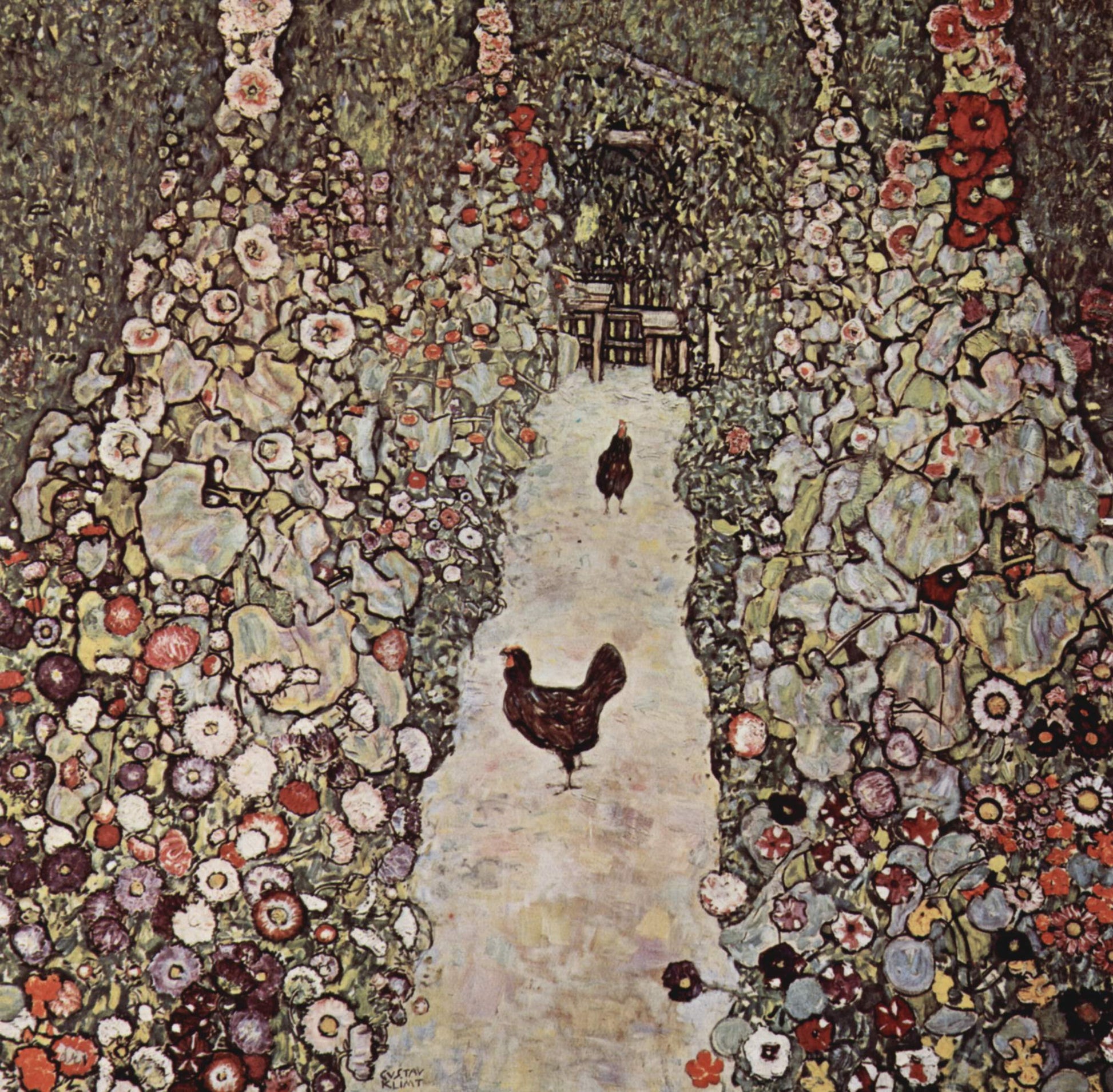 GARDEN WITH ROOSTERS
