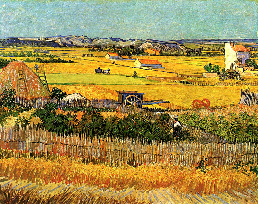 HARVEST LANDSCAPE WITH BLUE CART