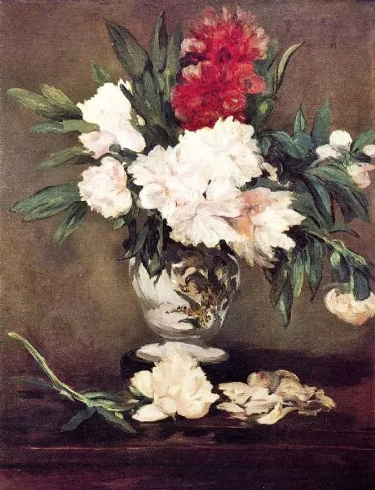 PEONIES IN A VASE ON A STAND