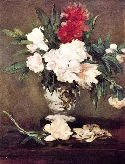 PEONIES IN A VASE ON A STAND