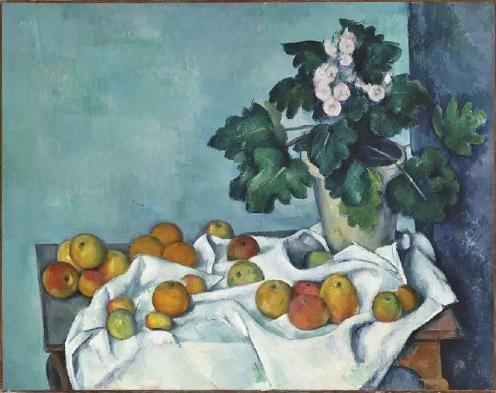 STILL LIFE WITH APPLES AND A POT OF PRIMROSES