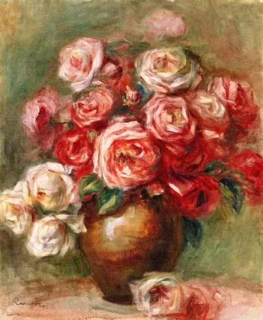 ROSES IN A STONEWARE VASE