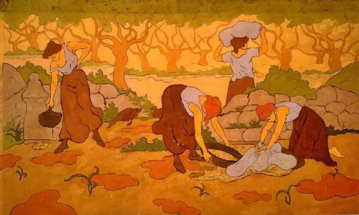 FOUR WOMAN AT A FOUNTAIN