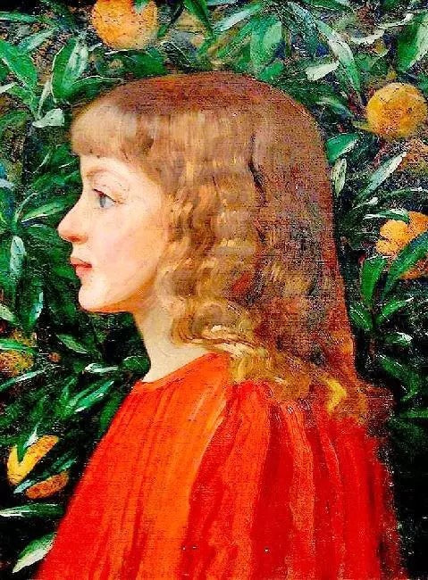 A GIRL PORTRAIT AGAINST AN ORANGE TREE